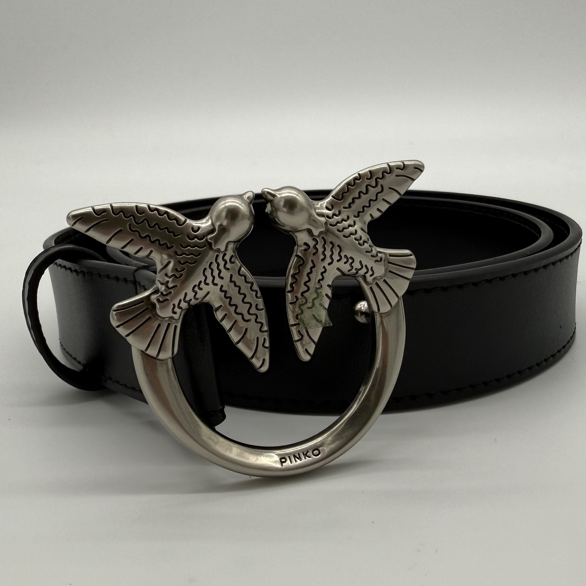 IMG_3298 Love Birds leather belt 3cm - Crni - Srebrna Kopča - Slika 1
