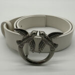 Love Birds leather belt 3cm - Beli - Srebrna Kopča